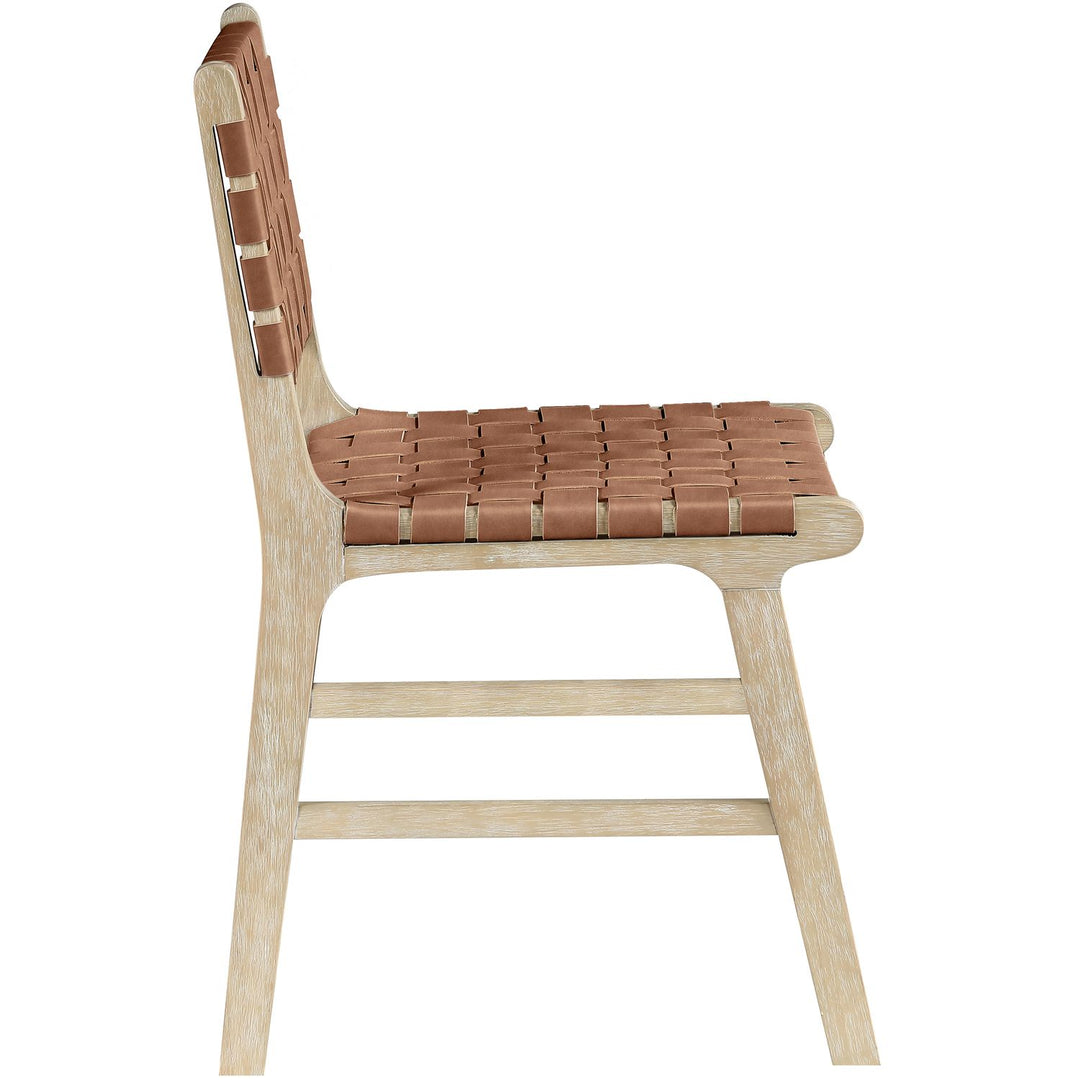 Entwine Vegan Leather Upholstered Dining Chair — Brown / Painted Natural / White Cerusing