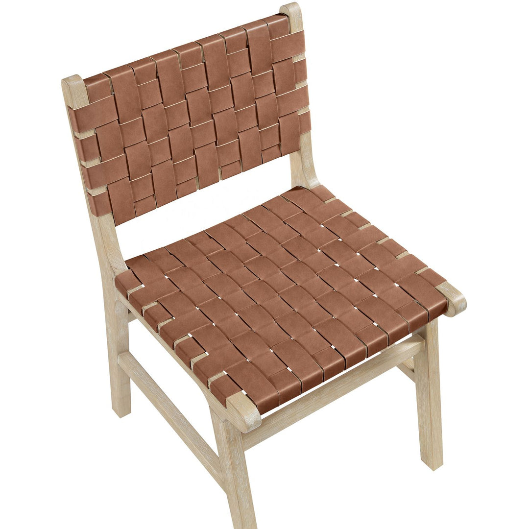 Entwine Vegan Leather Upholstered Dining Chair — Brown / Painted Natural / White Cerusing
