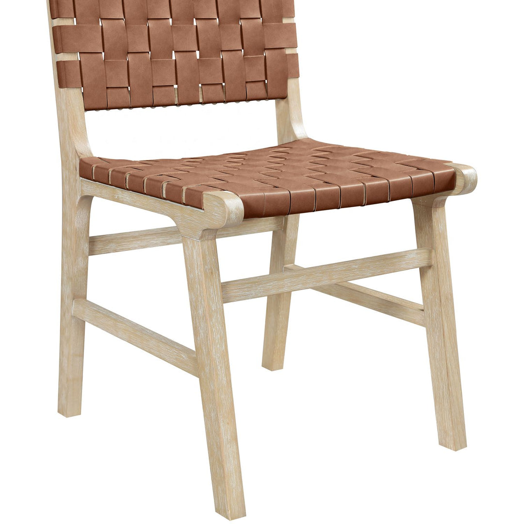 Entwine Vegan Leather Upholstered Dining Chair — Brown / Painted Natural / White Cerusing