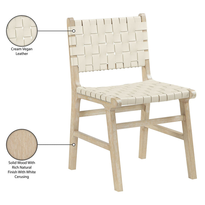 Entwine Vegan Leather Upholstered Dining Chair — Cream / Painted Natural / White Cerusing