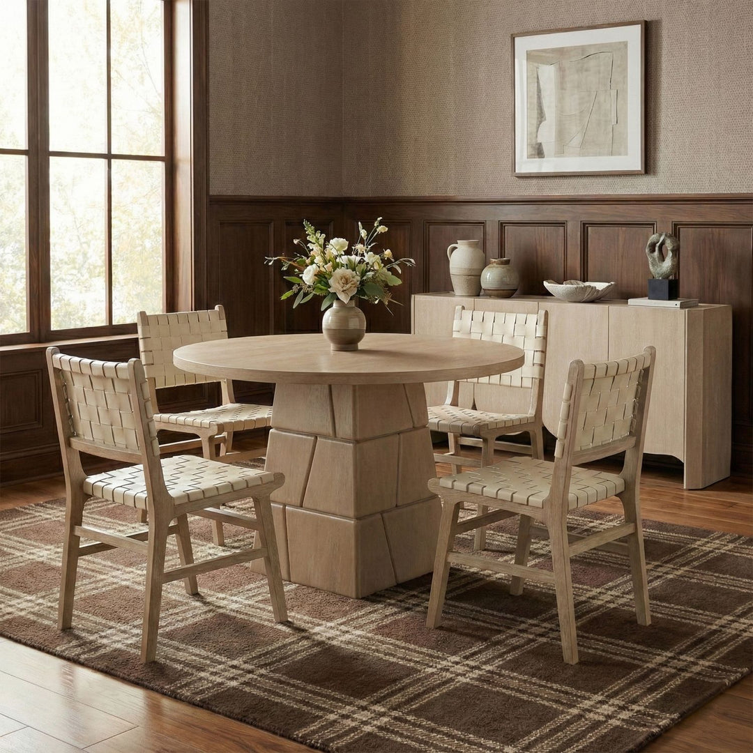 Entwine Vegan Leather Upholstered Dining Chair — Cream / Painted Natural / White Cerusing