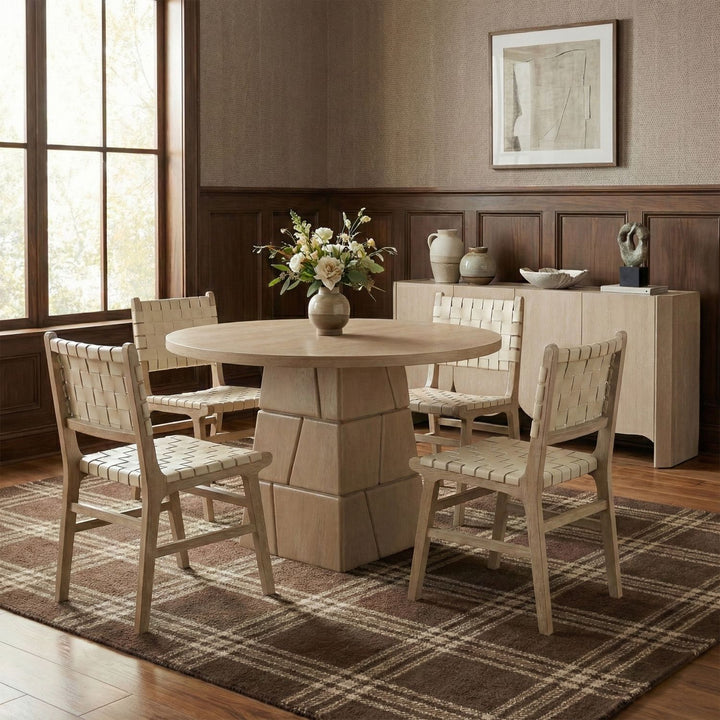 Entwine Vegan Leather Upholstered Dining Chair — Cream / Painted Natural / White Cerusing