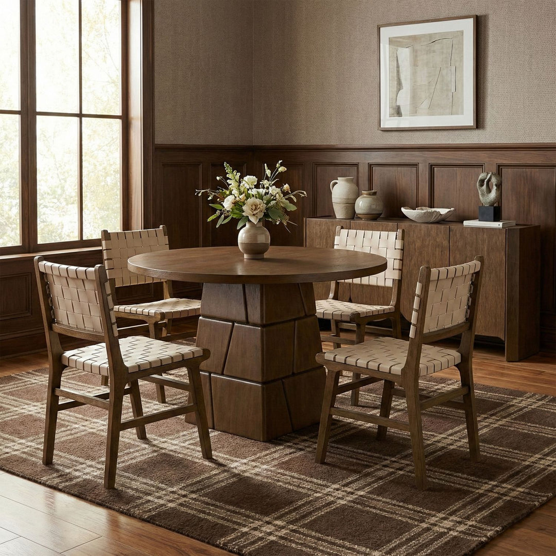 Entwine Vegan Leather Upholstered Dining Chair — Beige / Painted Brown