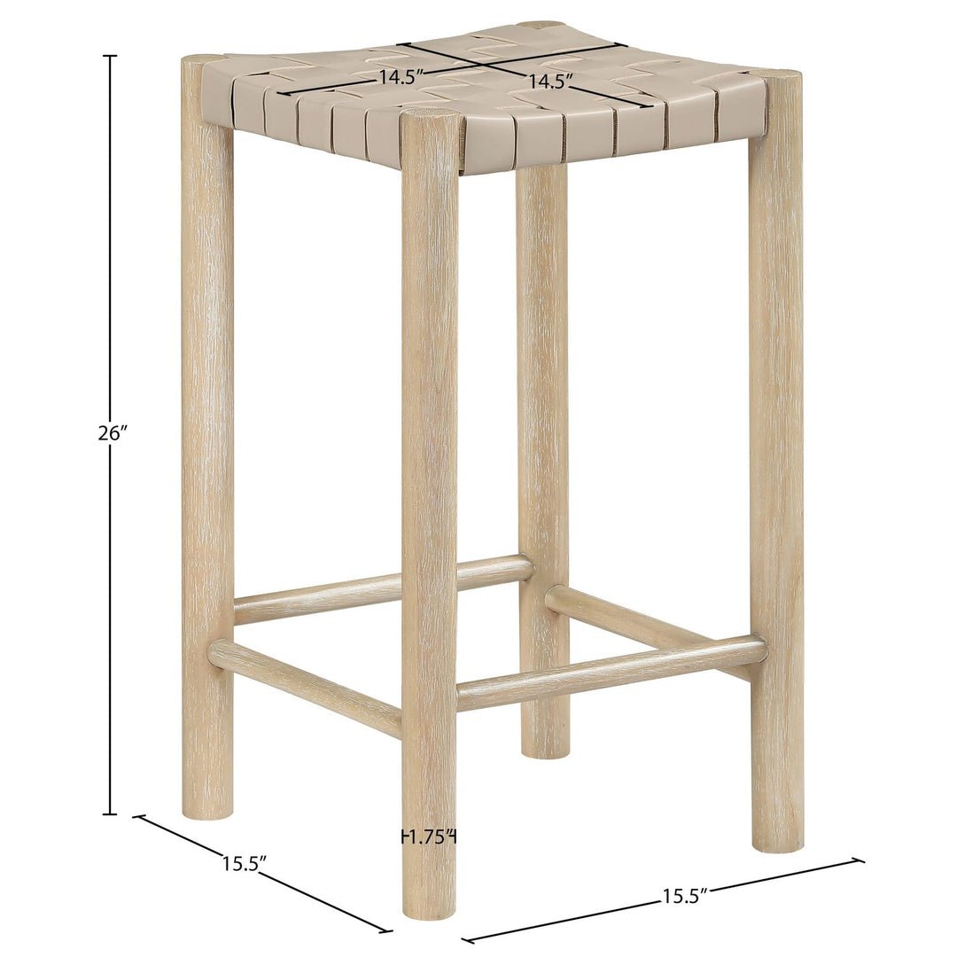 Entwine Vegan Leather Upholstered Counter Stool — Beige / Painted Natural / White Cerusing