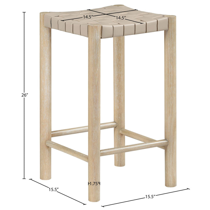 Entwine Vegan Leather Upholstered Counter Stool — Beige / Painted Natural / White Cerusing