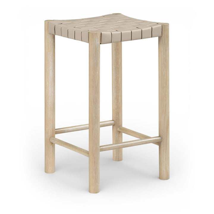 Entwine Vegan Leather Upholstered Counter Stool — Beige / Painted Natural / White Cerusing