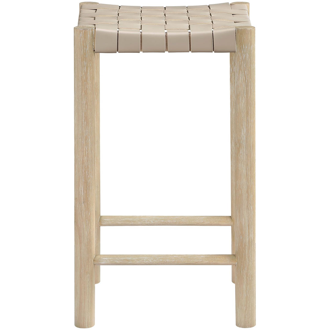 Entwine Vegan Leather Upholstered Counter Stool — Beige / Painted Natural / White Cerusing