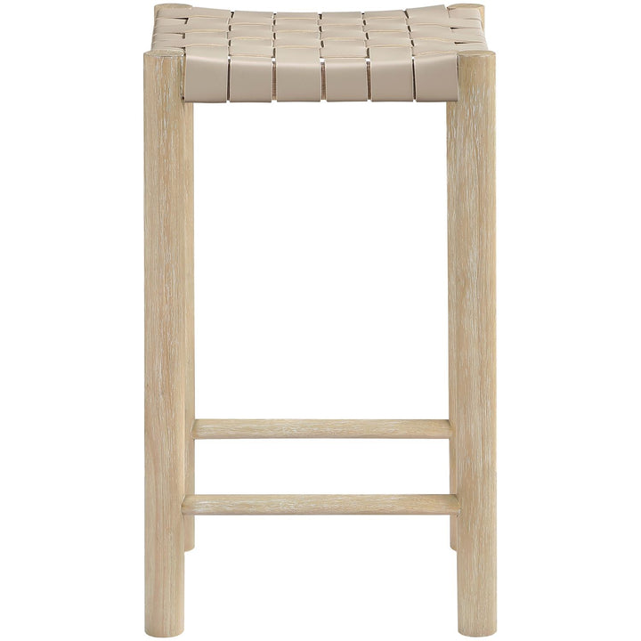Entwine Vegan Leather Upholstered Counter Stool — Beige / Painted Natural / White Cerusing