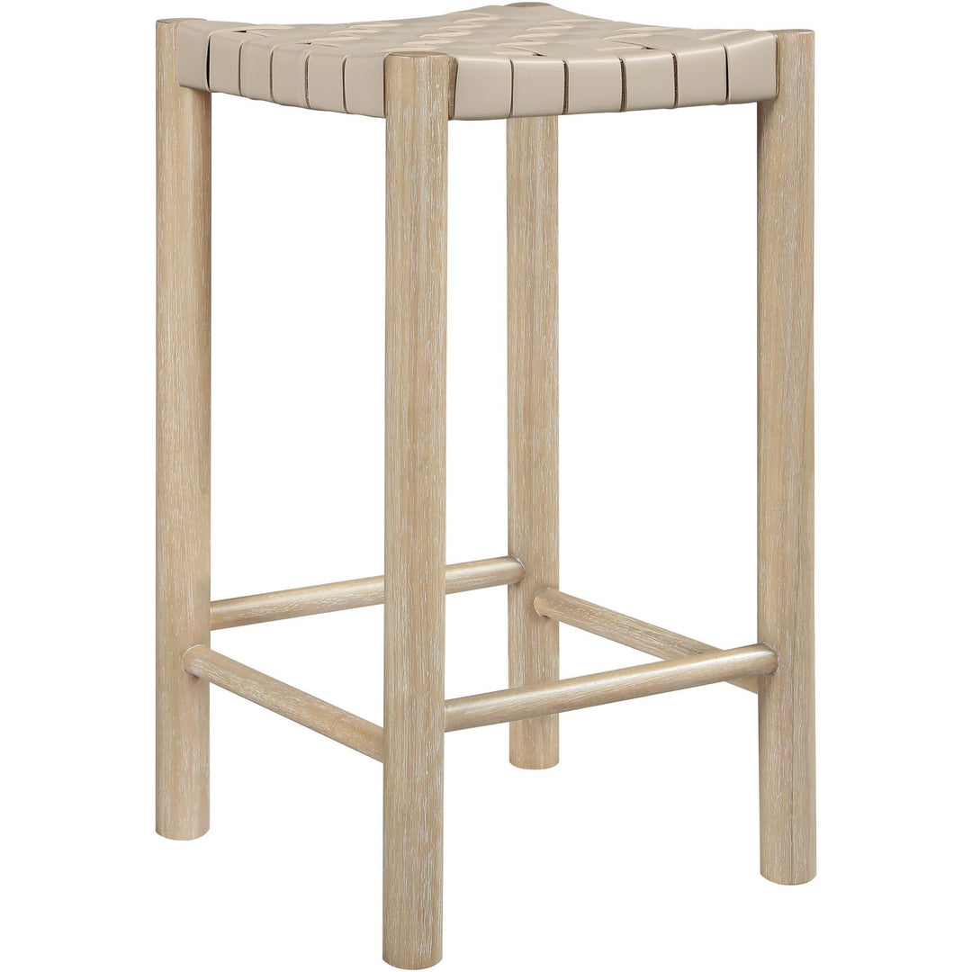 Entwine Vegan Leather Upholstered Counter Stool — Beige / Painted Natural / White Cerusing