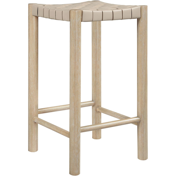 Entwine Vegan Leather Upholstered Counter Stool — Beige / Painted Natural / White Cerusing
