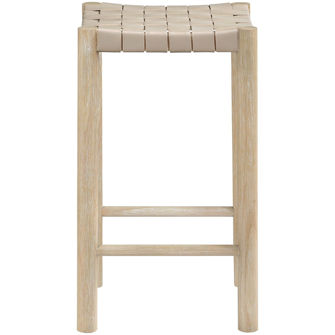 Entwine Vegan Leather Upholstered Counter Stool — Beige / Painted Natural / White Cerusing