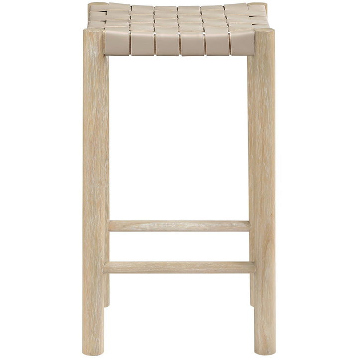 Entwine Vegan Leather Upholstered Counter Stool — Beige / Painted Natural / White Cerusing