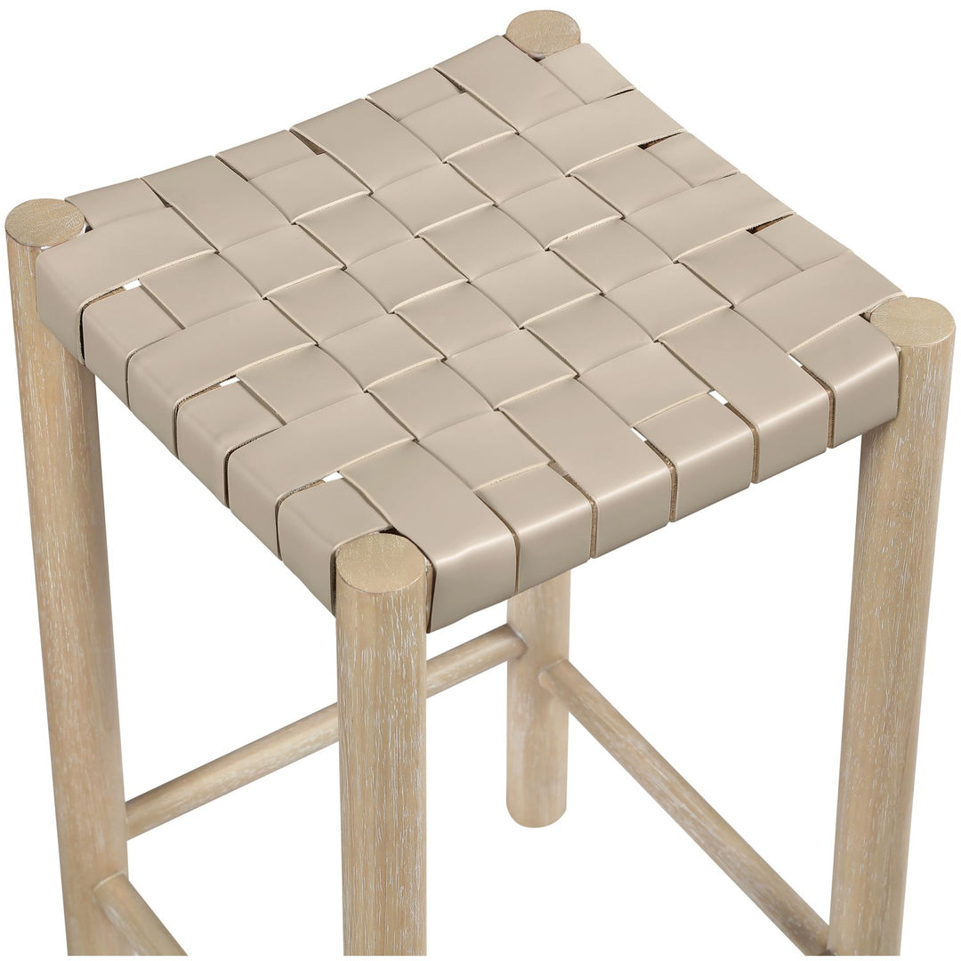 Entwine Vegan Leather Upholstered Counter Stool — Beige / Painted Natural / White Cerusing