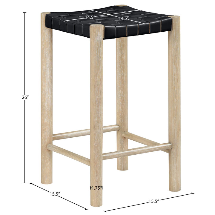 Entwine Vegan Leather Upholstered Counter Stool — Black / Painted Natural / White Cerusing