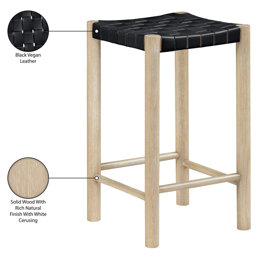 Entwine Vegan Leather Upholstered Counter Stool — Black / Painted Natural / White Cerusing