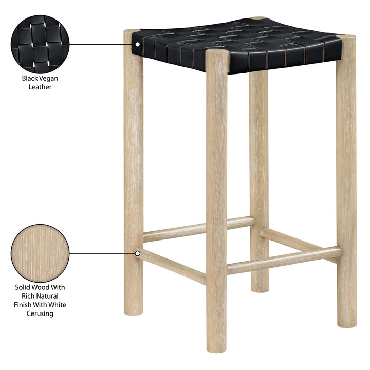 Entwine Vegan Leather Upholstered Counter Stool — Black / Painted Natural / White Cerusing
