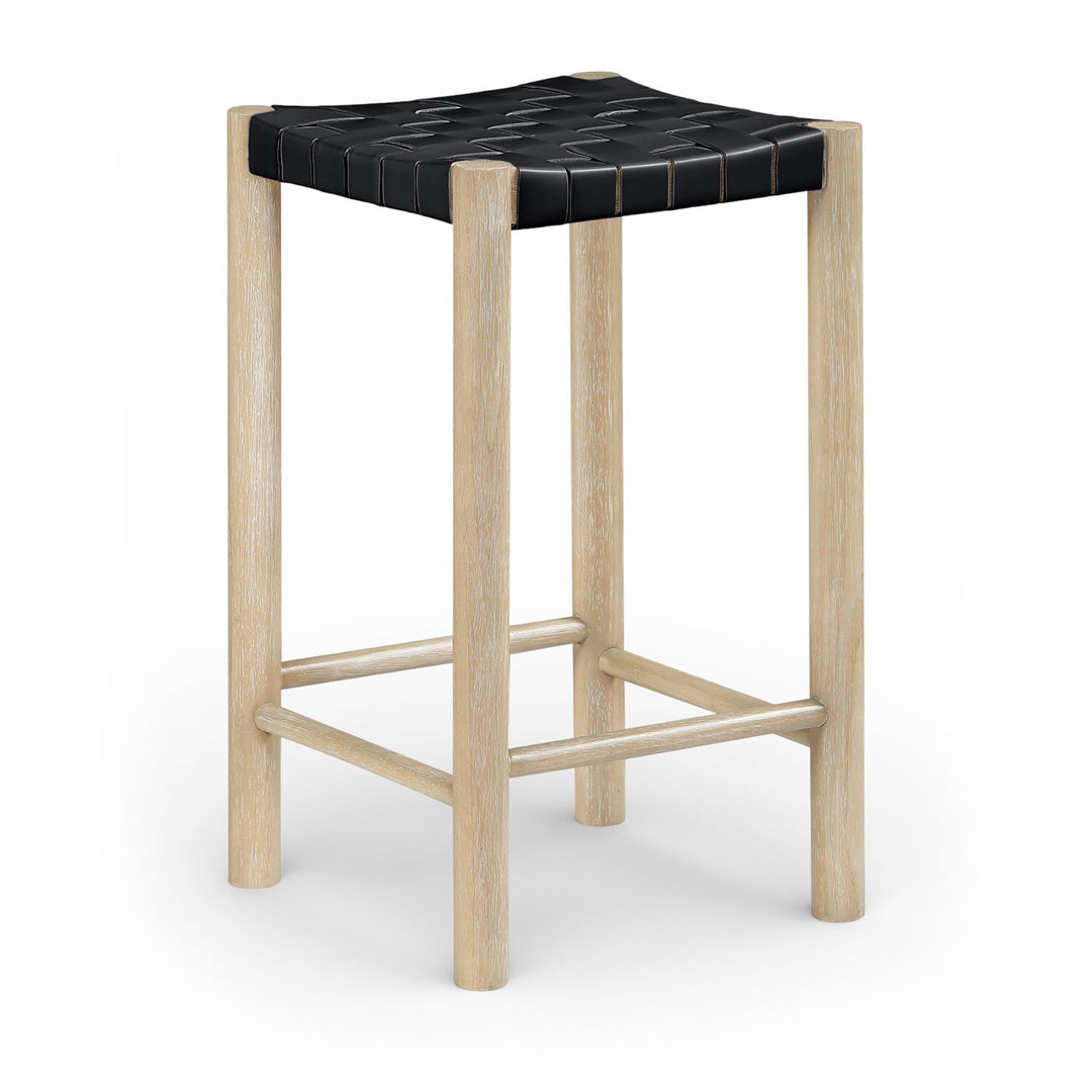 Entwine Vegan Leather Upholstered Counter Stool — Black / Painted Natural / White Cerusing