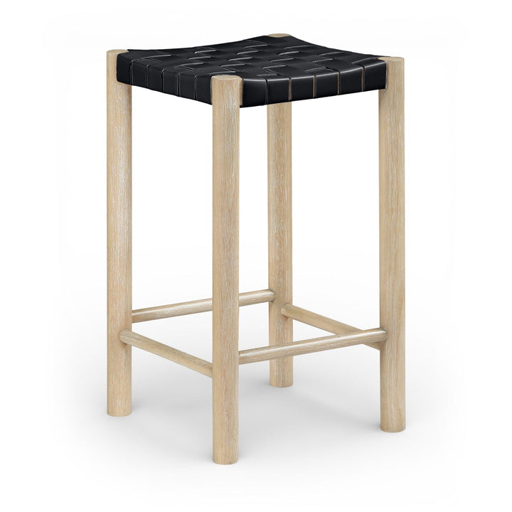 Entwine Vegan Leather Upholstered Counter Stool — Black / Painted Natural / White Cerusing