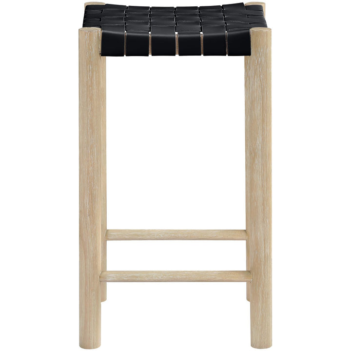 Entwine Vegan Leather Upholstered Counter Stool — Black / Painted Natural / White Cerusing