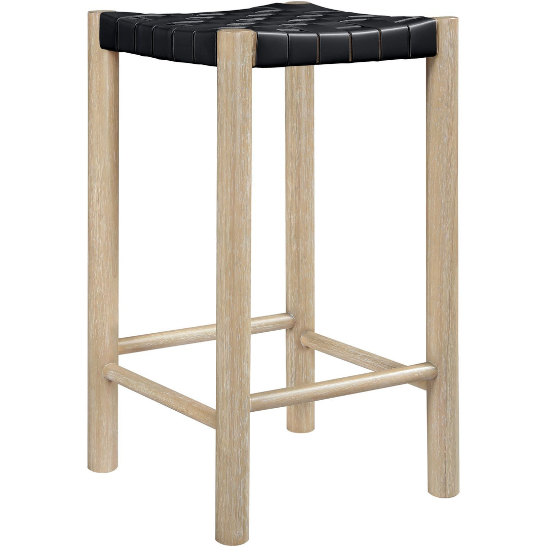 Entwine Vegan Leather Upholstered Counter Stool — Black / Painted Natural / White Cerusing