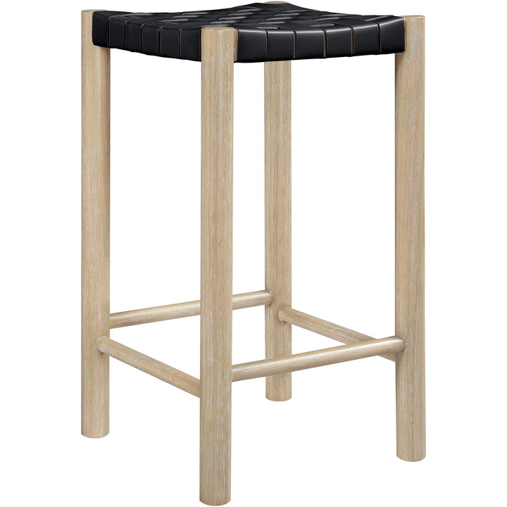 Entwine Vegan Leather Upholstered Counter Stool — Black / Painted Natural / White Cerusing