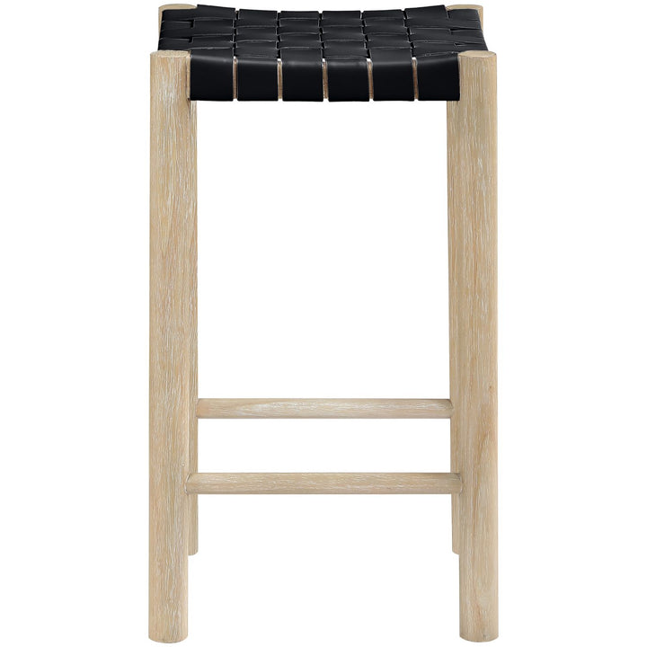 Entwine Vegan Leather Upholstered Counter Stool — Black / Painted Natural / White Cerusing