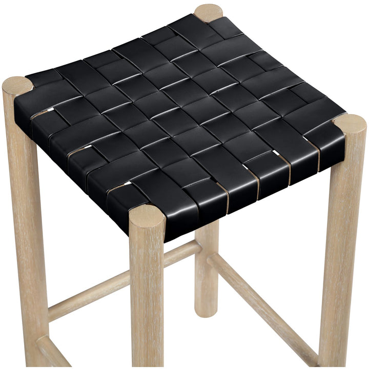 Entwine Vegan Leather Upholstered Counter Stool — Black / Painted Natural / White Cerusing