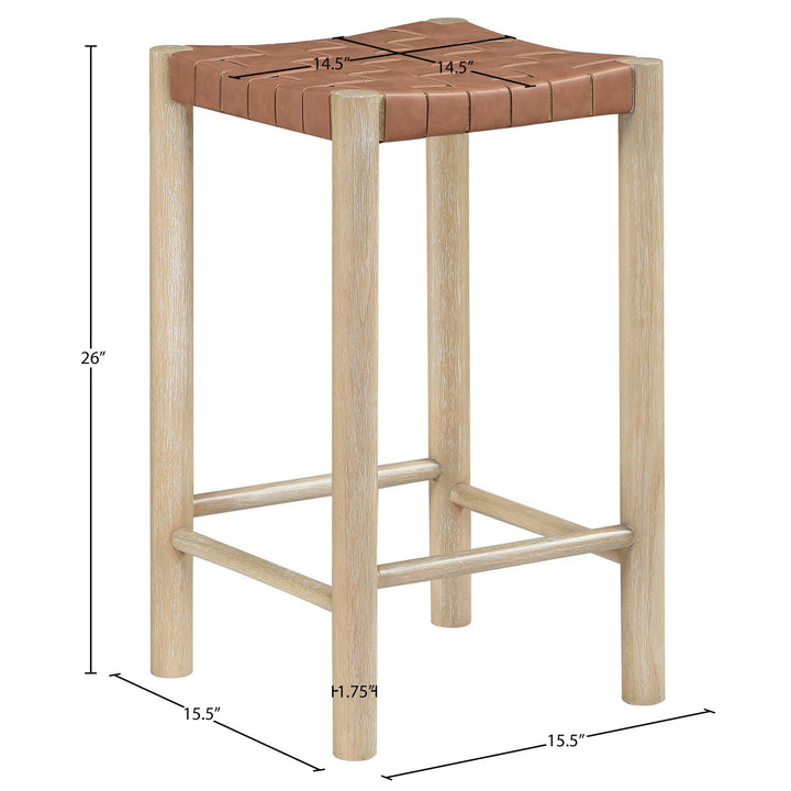Entwine Vegan Leather Upholstered Counter Stool — Brown / Painted Natural / White Cerusing