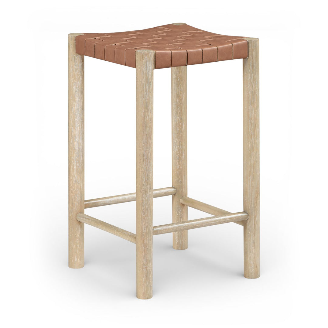Entwine Vegan Leather Upholstered Counter Stool — Brown / Painted Natural / White Cerusing
