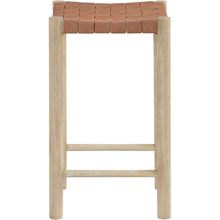 Entwine Vegan Leather Upholstered Counter Stool — Brown / Painted Natural / White Cerusing