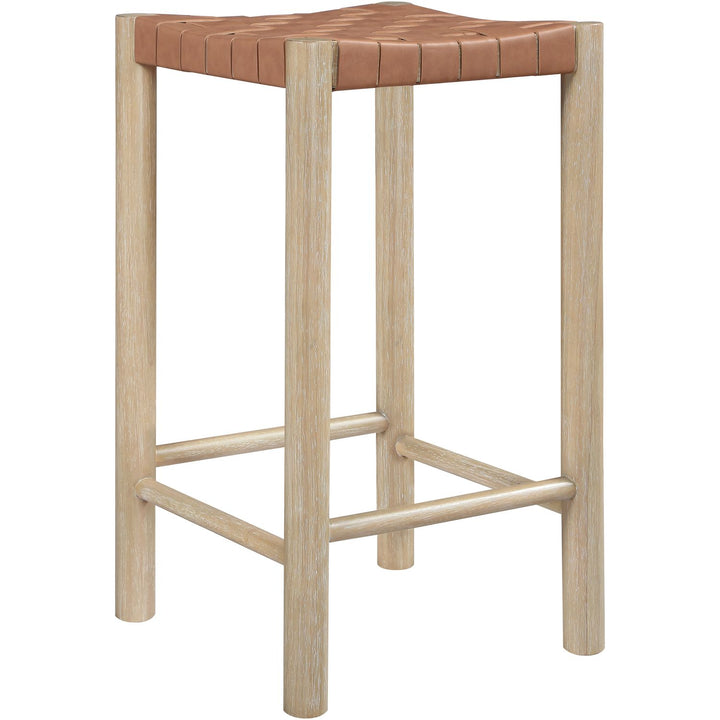 Entwine Vegan Leather Upholstered Counter Stool — Brown / Painted Natural / White Cerusing