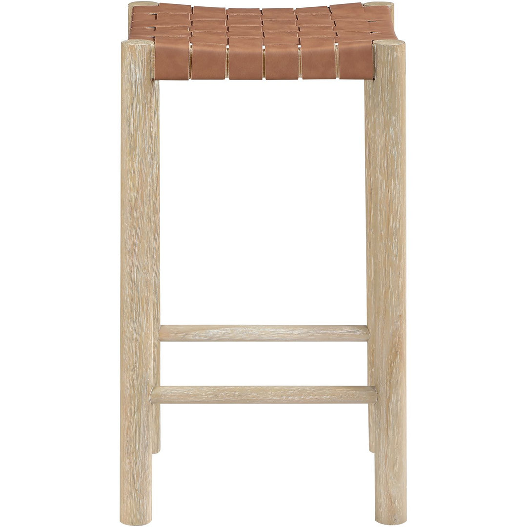 Entwine Vegan Leather Upholstered Counter Stool — Brown / Painted Natural / White Cerusing