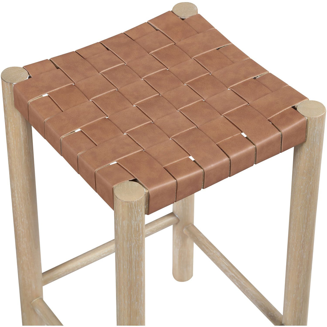 Entwine Vegan Leather Upholstered Counter Stool — Brown / Painted Natural / White Cerusing