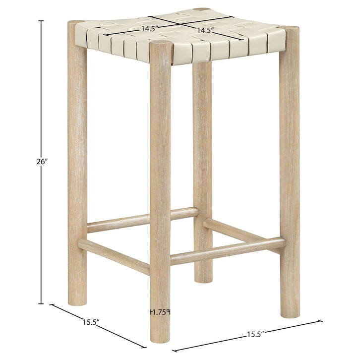 Entwine Vegan Leather Upholstered Counter Stool — Cream / Painted Natural / White Cerusing