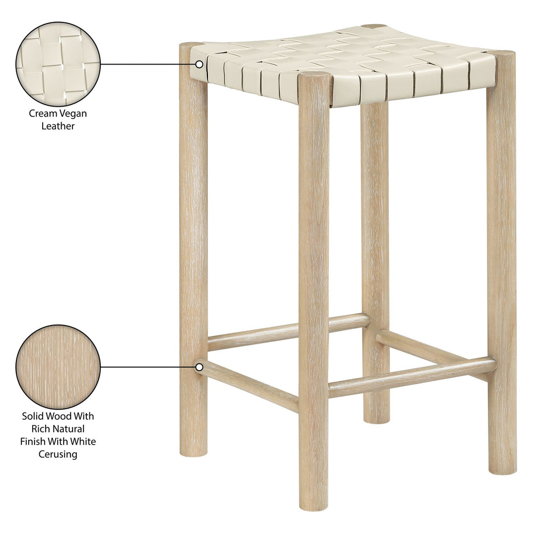 Entwine Vegan Leather Upholstered Counter Stool — Cream / Painted Natural / White Cerusing