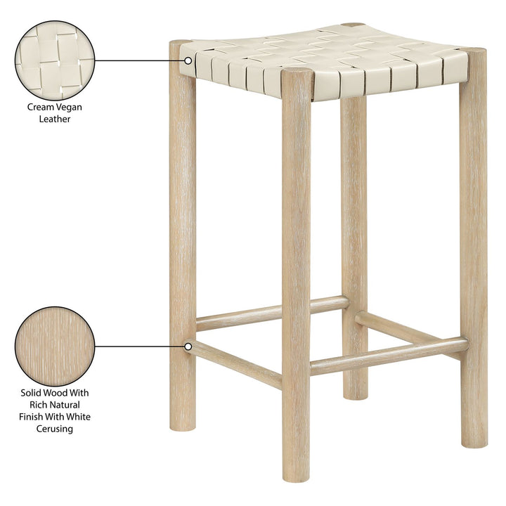 Entwine Vegan Leather Upholstered Counter Stool — Cream / Painted Natural / White Cerusing