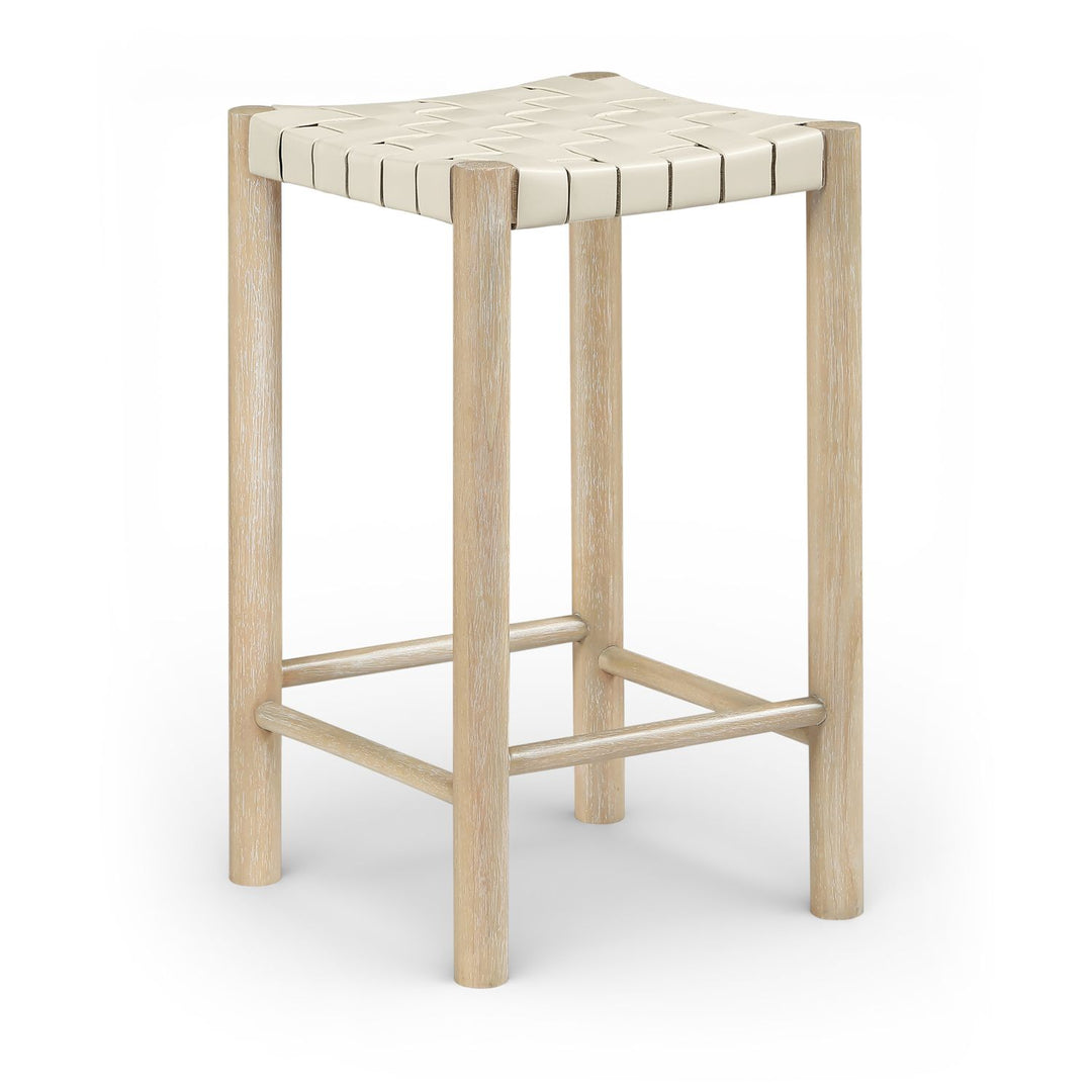 Entwine Vegan Leather Upholstered Counter Stool — Cream / Painted Natural / White Cerusing