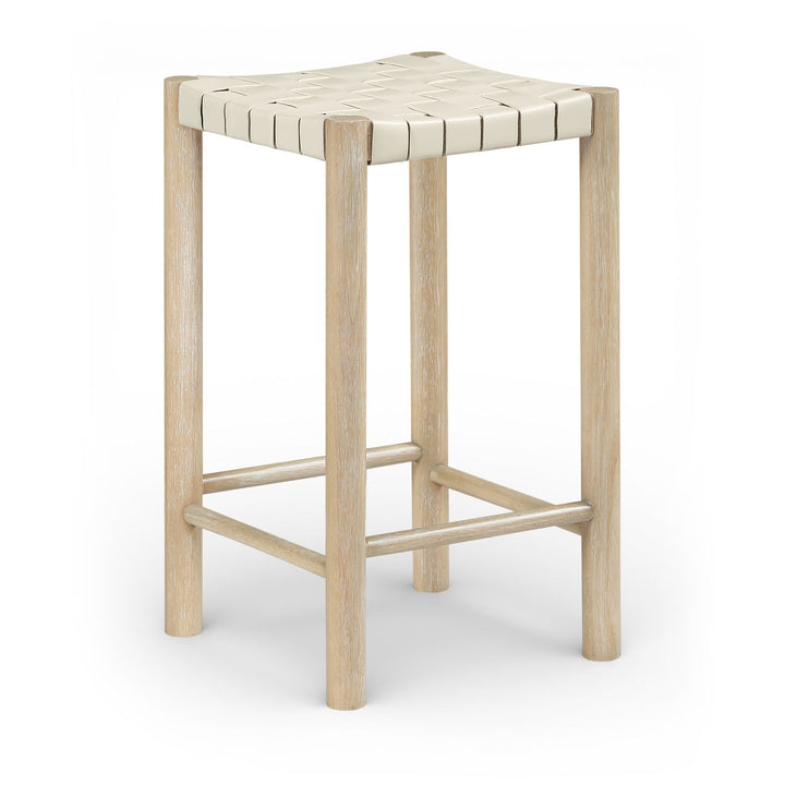 Entwine Vegan Leather Upholstered Counter Stool — Cream / Painted Natural / White Cerusing