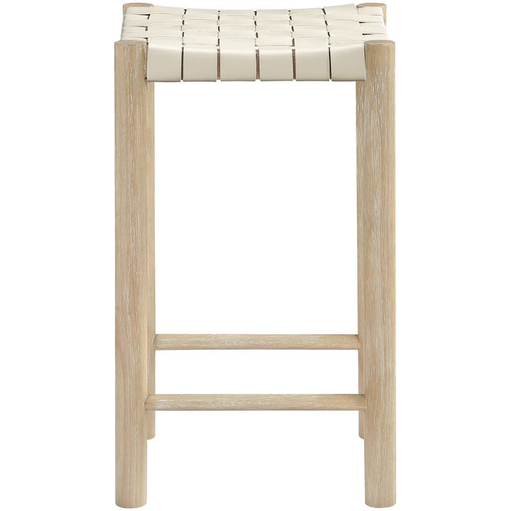 Entwine Vegan Leather Upholstered Counter Stool — Cream / Painted Natural / White Cerusing
