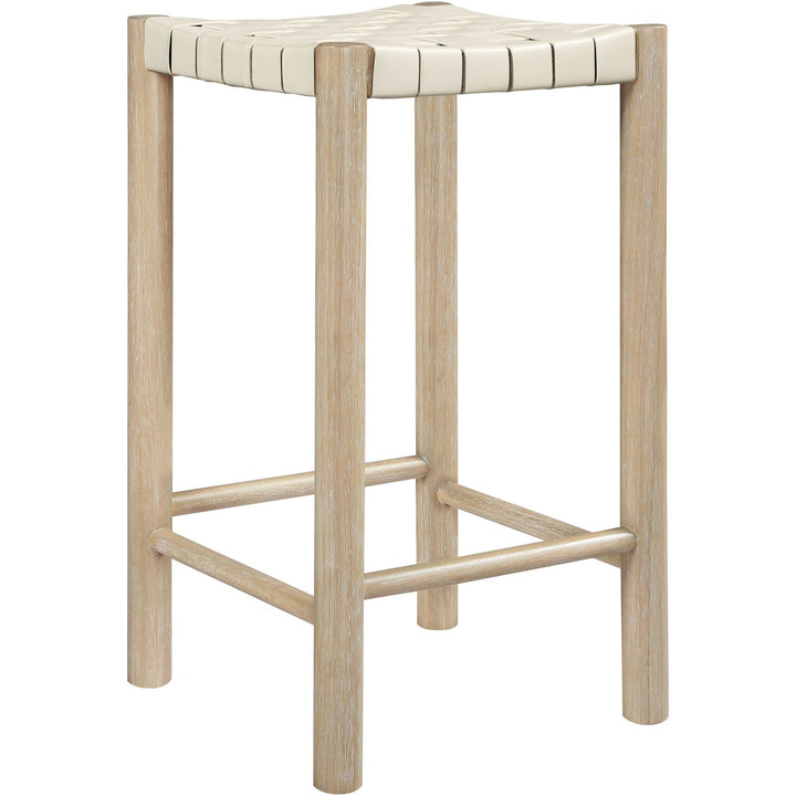 Entwine Vegan Leather Upholstered Counter Stool — Cream / Painted Natural / White Cerusing