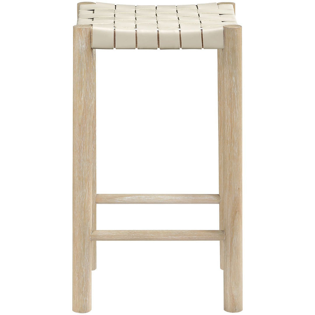 Entwine Vegan Leather Upholstered Counter Stool — Cream / Painted Natural / White Cerusing