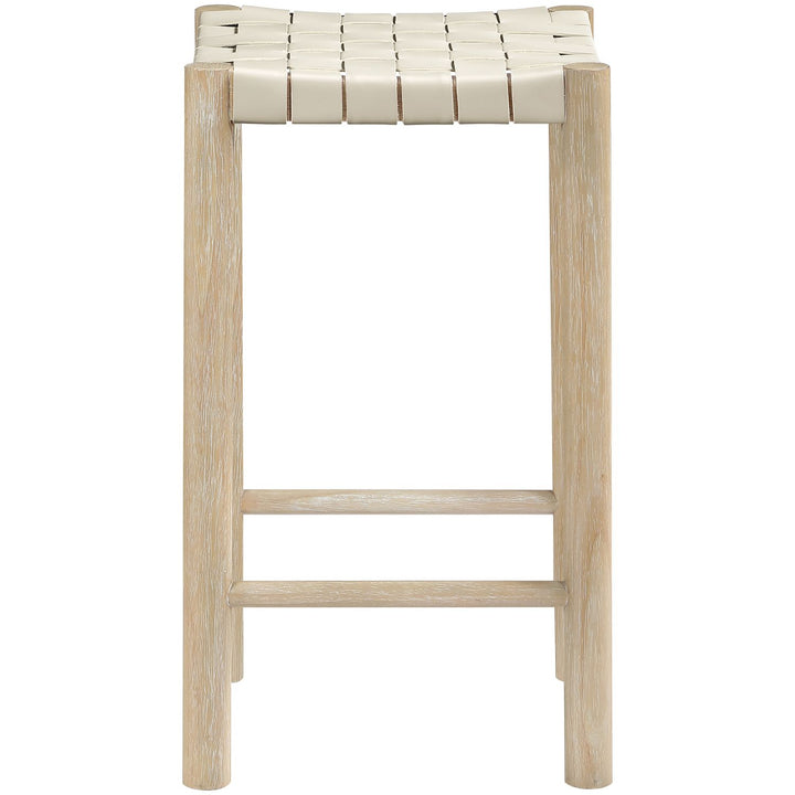 Entwine Vegan Leather Upholstered Counter Stool — Cream / Painted Natural / White Cerusing