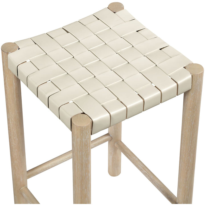 Entwine Vegan Leather Upholstered Counter Stool — Cream / Painted Natural / White Cerusing