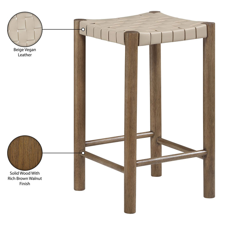 Entwine Vegan Leather Upholstered Counter Stool — Beige / Painted Brown