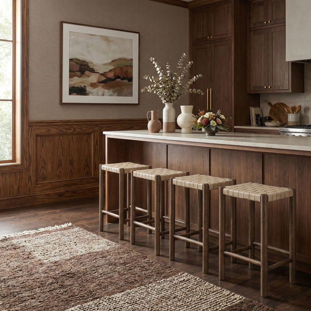 Entwine Vegan Leather Upholstered Counter Stool — Beige / Painted Brown