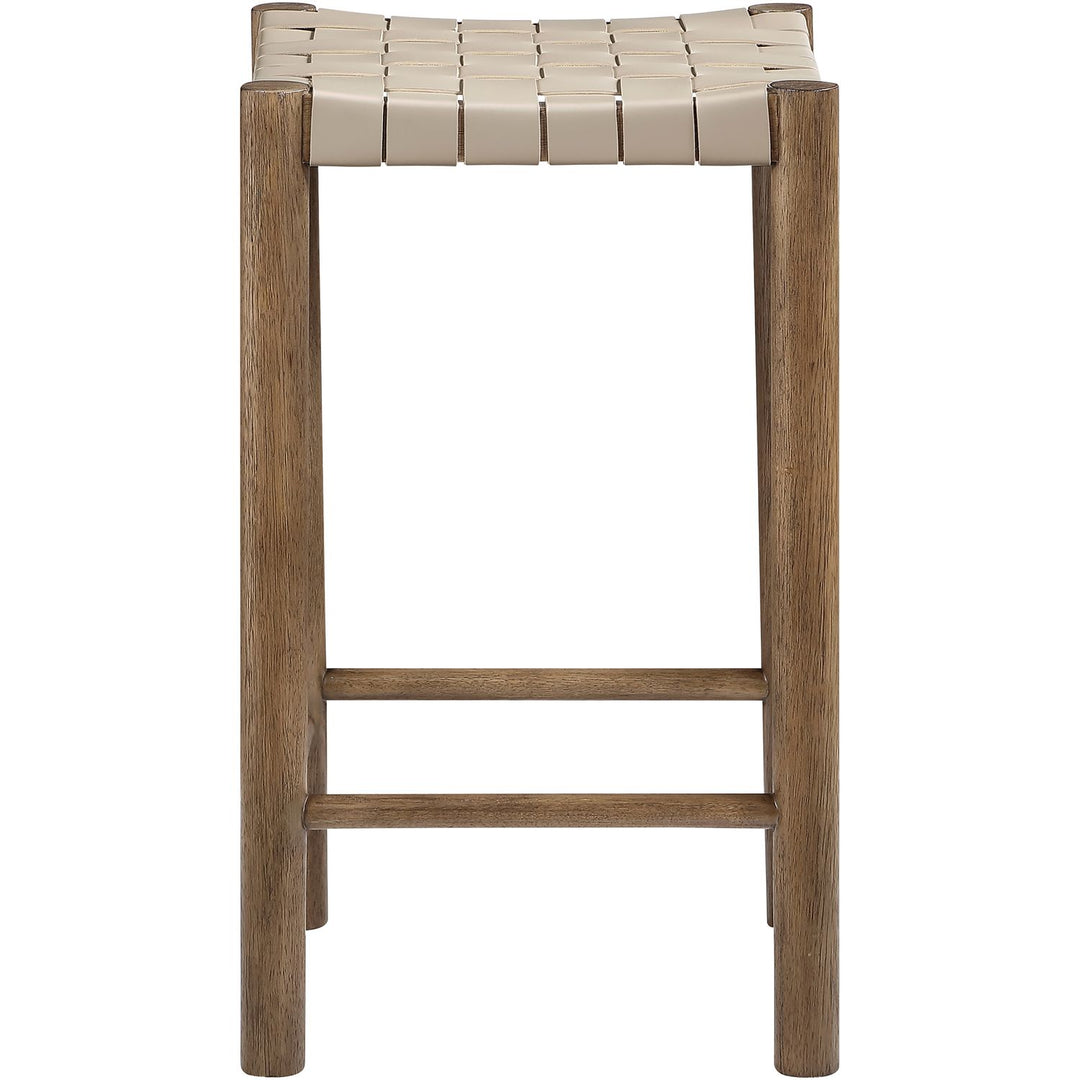 Entwine Vegan Leather Upholstered Counter Stool — Beige / Painted Brown