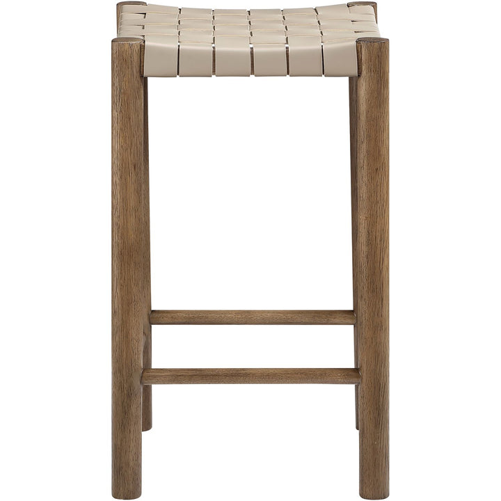 Entwine Vegan Leather Upholstered Counter Stool — Beige / Painted Brown