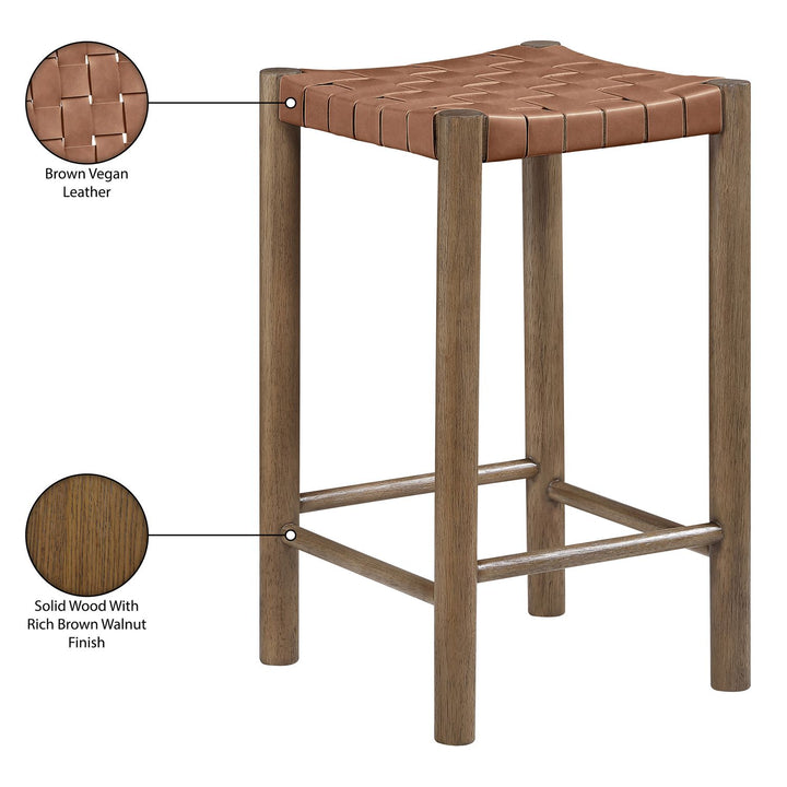 Entwine Vegan Leather Upholstered Counter Stool — Brown / Painted Brown