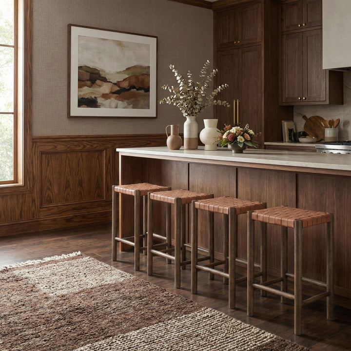 Entwine Vegan Leather Upholstered Counter Stool — Brown / Painted Brown