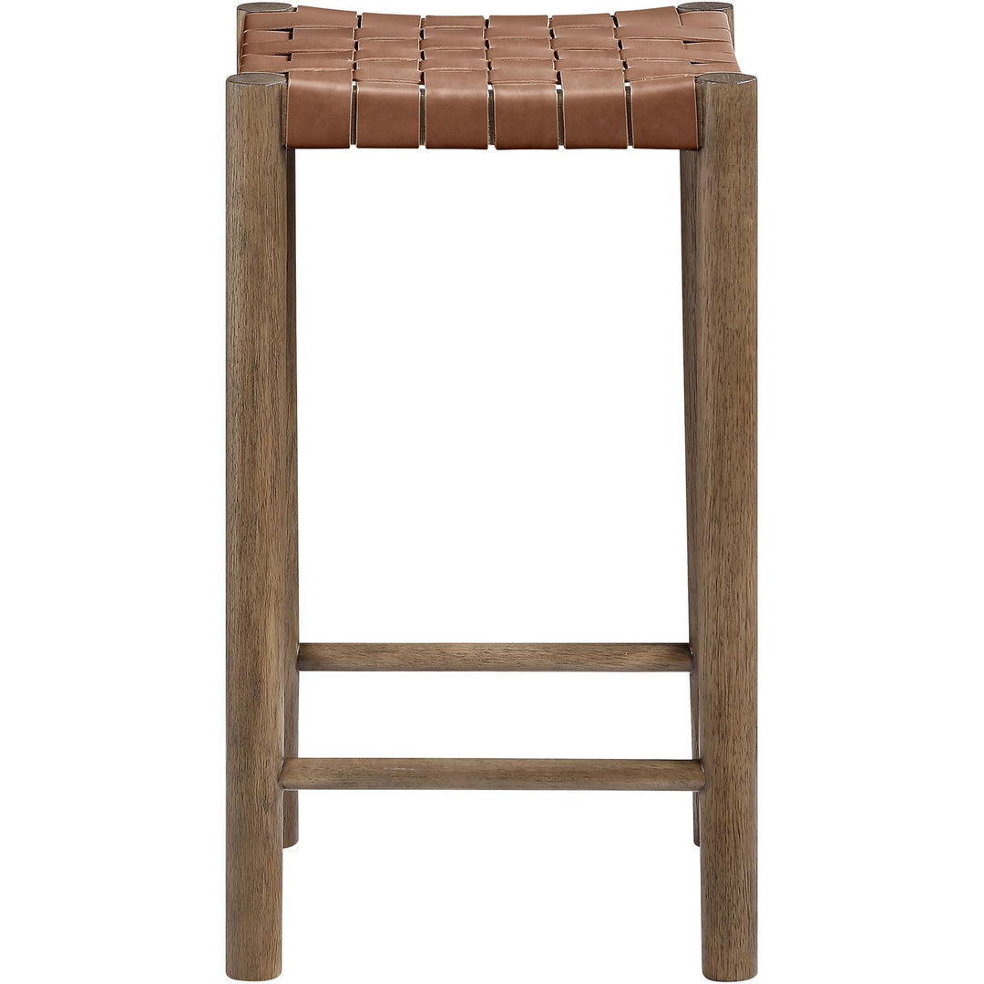 Entwine Vegan Leather Upholstered Counter Stool — Brown / Painted Brown